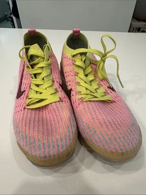 Nike VaporMax Multi-Color Flyknit Sneakers in Pink and Lime